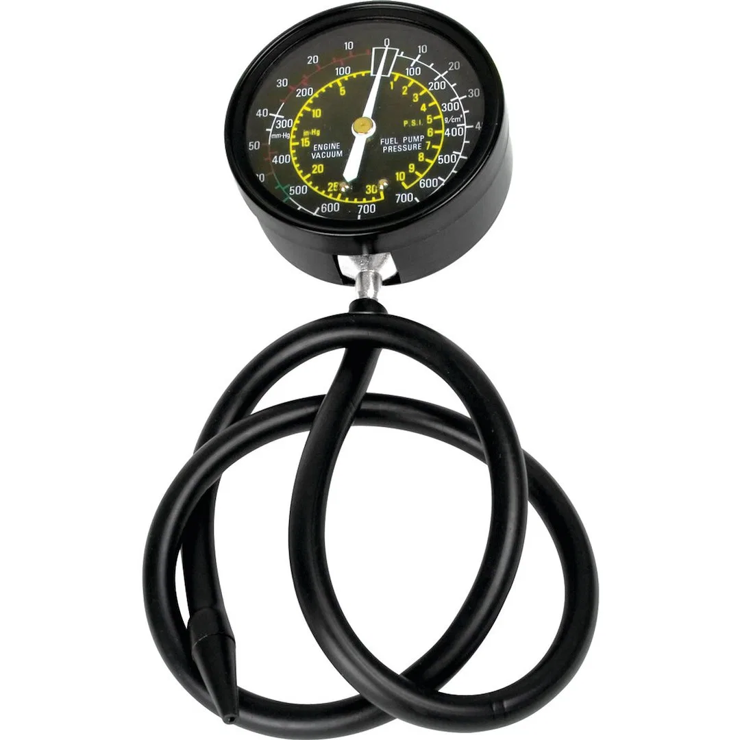 W80594 – PERFORM TOOL Gauge Fuel Pressure/ Vacuum, Single Gauge 0 To 30 Inch Mercury Vacuum 0 To 10 PSI Pressure Anal...
